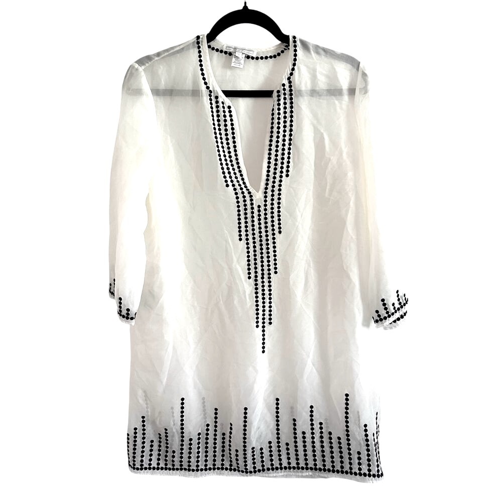 MARIE FRANCE VAN DAMME Sheer Off-White Tunic Blouse Top Silk Caftan Coverup